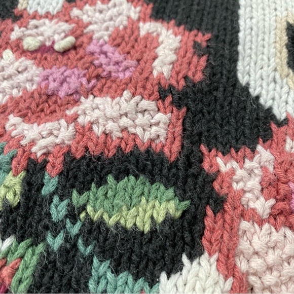 Vintage 80s Beldoch Popper Black Floral Mock Neck Knit Sweater - Picture 3 of 8